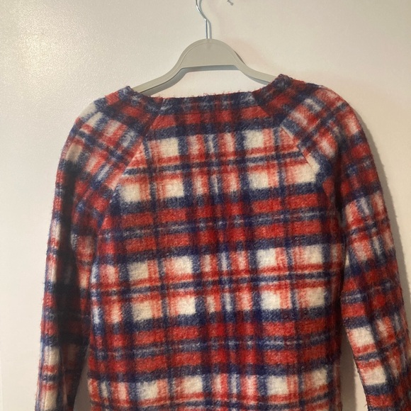 MADEWELL Sweater Brushed Plaid Wool Blend Pullover with Pockets Women's Size Xs - Picture 2 of 5
